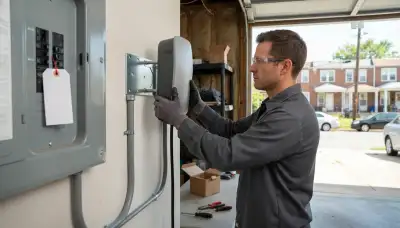 Electrician installs a wall-mounted EV charger and dedicated circuit in Dundalk, MD