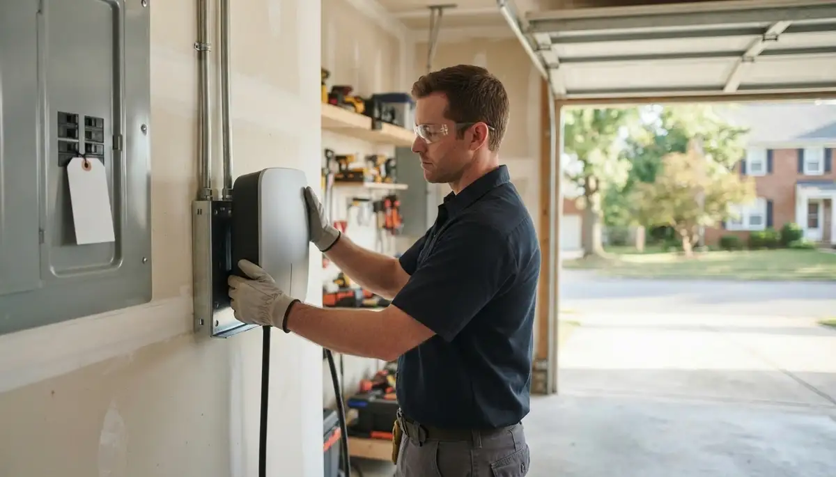 Electric vehicle charger installation in a Towson, MD garage by a licensed electrician