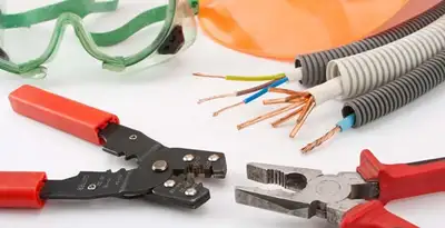 Electrical wiring repair with professional tools and safety equipment in Curtis Bay, MD