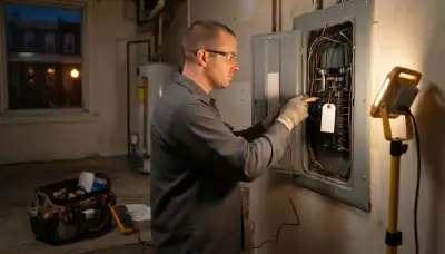 Emergency electrician inspecting a tripped breaker panel in Curtis Bay, Baltimore, MD