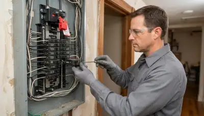 Electrician installs a GFCI breaker in a Baltimore, MD home electrical panel