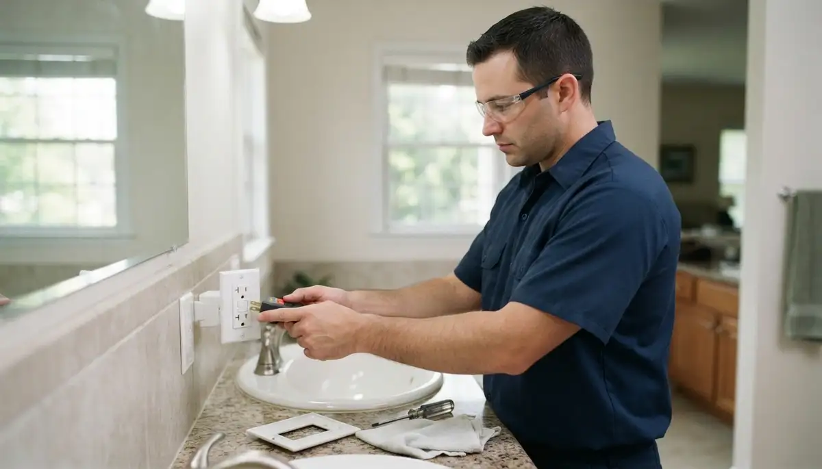 GFCI outlet providing ground-fault protection in a Halethorpe, MD bathroom