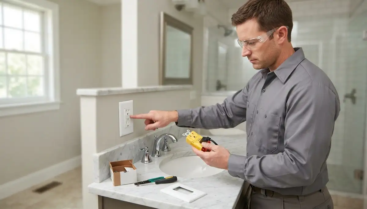 GFCI outlet near a Parkville, MD bathroom sink provides ground-fault protection