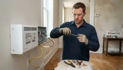 Baltimore, MD electrician wiring a dedicated circuit into a wall-mounted electric heater terminal box