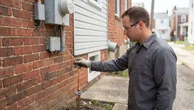 Baltimore, MD electrician traces grounding conductor from meter to ground rod during lightning surge assessment