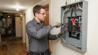 Electrician installing a new load center during a Baltimore, MD residential electrical panel upgrade