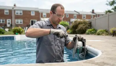 Baltimore, MD electrician secures pool light fixture and verifies bonding connection with power locked off