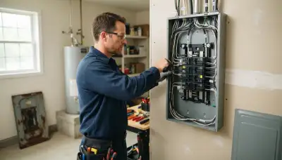 Electrician upgrading an older home's electrical panel from 100 to 200 amps in Cockeysville, MD