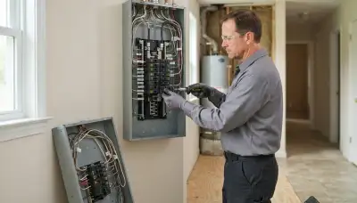 Electrician upgrading an electrical panel in an older Linthicum Heights, MD home