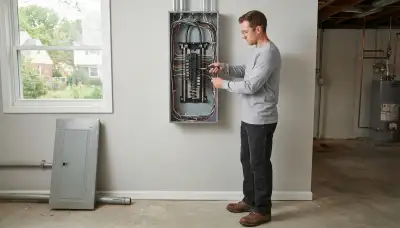 Electrician upgrading an older home's electrical panel from 100 to 200 amps in Lutherville-Timonium, MD