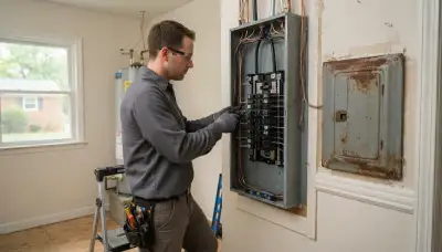 Electrician upgrading an older home's electrical panel to 200 amps in Middle River, MD