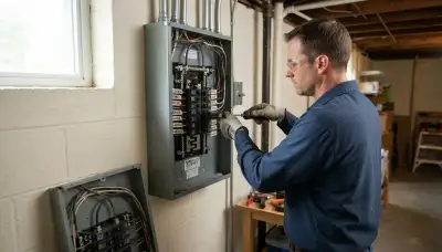 Electrician upgrading an older home's electrical panel in Parkville, MD