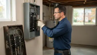 Electrician upgrading an electrical panel in an older White Marsh, MD home