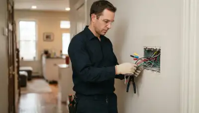 Baltimore, MD electrician assessing lighting controls and wiring in an opened gang box for programmable lighting scenes