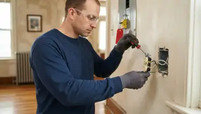 Electrician replacing a failed outlet with secure screw terminals in an older Baltimore, MD home