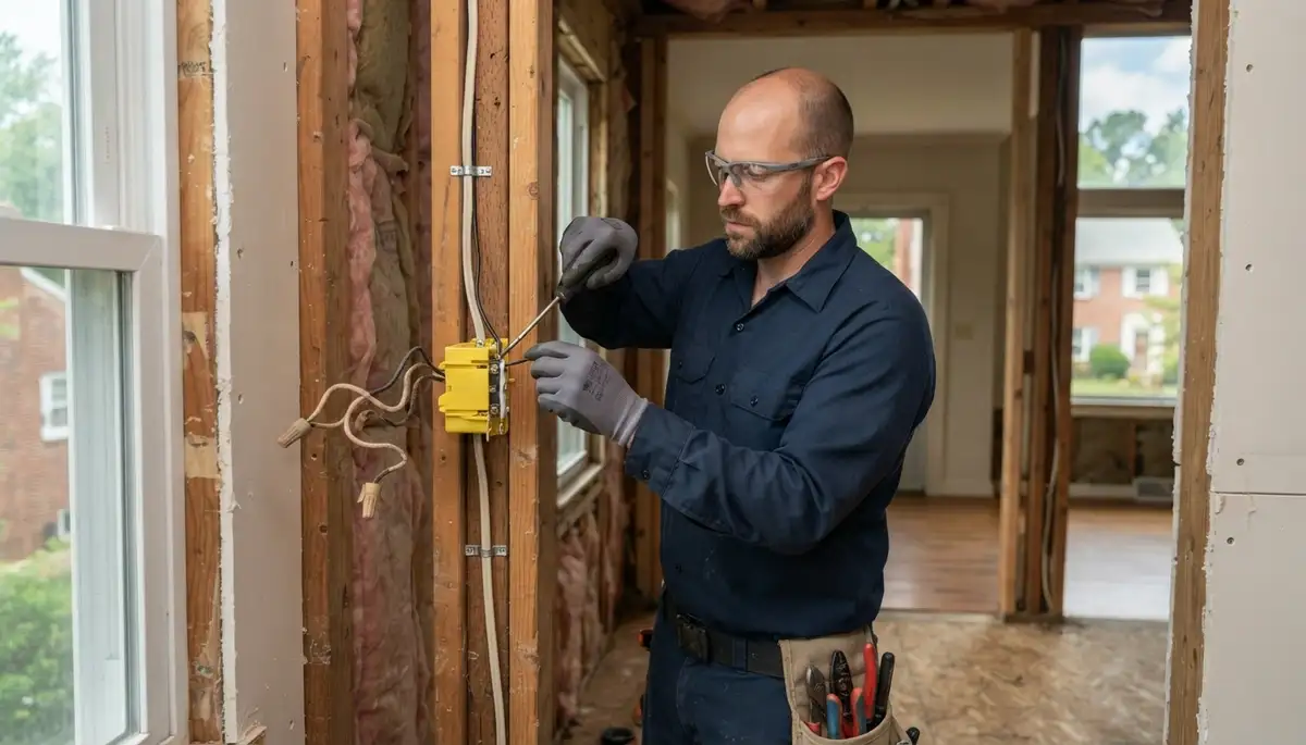 Electrician adding circuits and replacing electrical wiring in a Catonsville, MD home