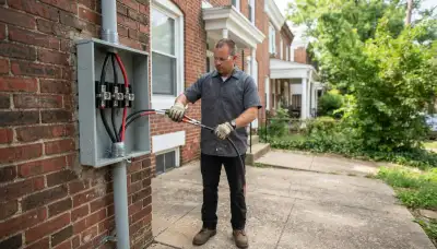 Baltimore electrician terminating heavy service conductors in a new meter enclosure during electrical service work