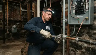 Electrician installing bonding jumpers at a Baltimore, MD home's electrical service for surge protection