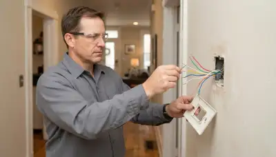 Electrician assesses thermostat control wiring in a Baltimore, MD home before installation