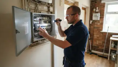 Electrician performing a whole-home electrical inspection in Nottingham, MD