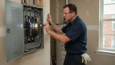 Electrician performing a whole-home electrical inspection in Randallstown, MD